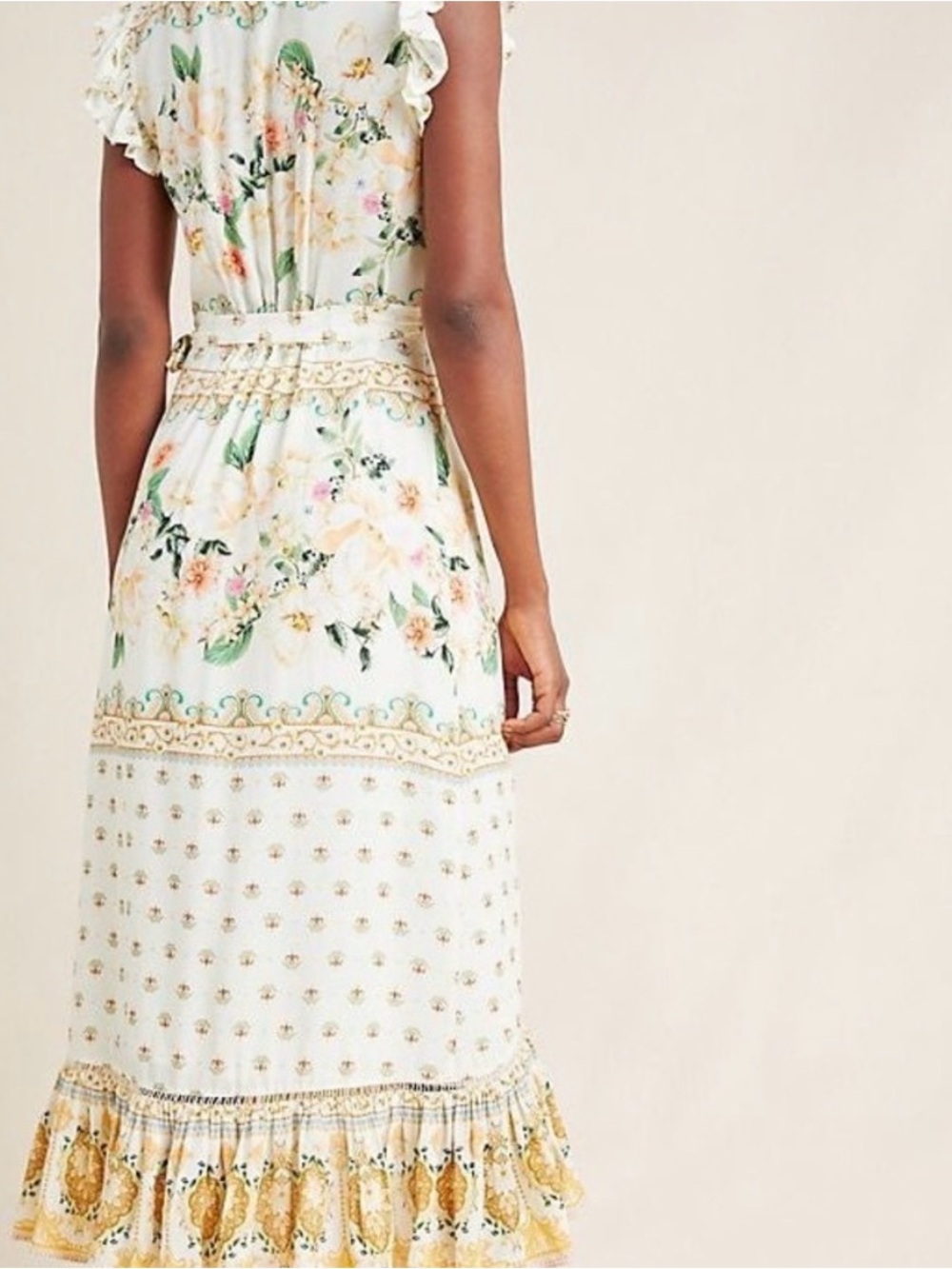 FARM Rio Anthropologie Tea Rose Midi Wrap Dress with Yellow and Green Accents XL - Picture 3 of 7